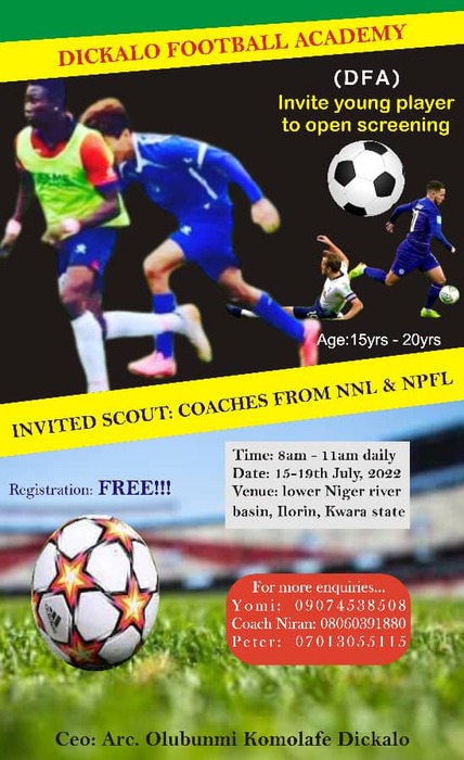 Dickalo Football academy gets backing from NPFL coaches as players started arriving at the screening camp.
